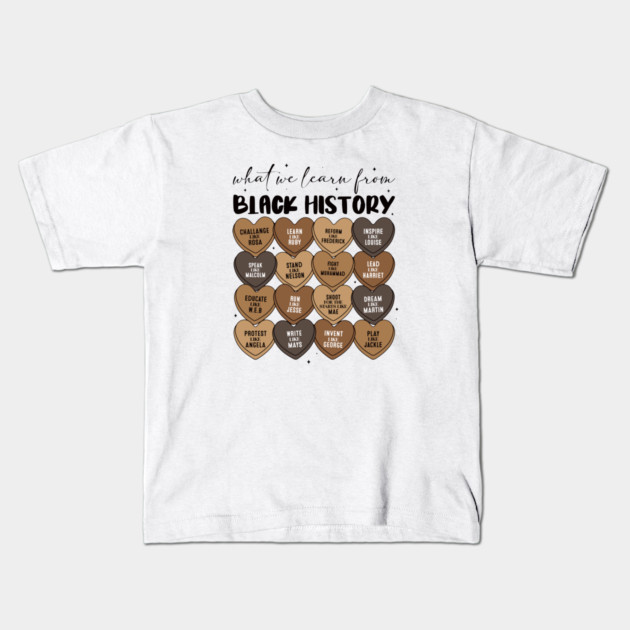 Lessons From Legends: Black History Valentine's Day Heart Grid Kids T-Shirt by UrbanLifeApparel