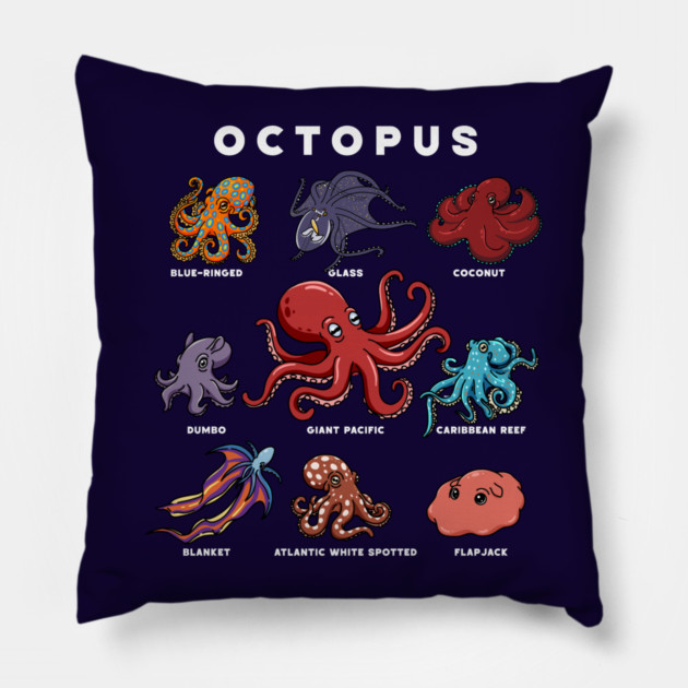 Kawaii Octopuses of the World Pillow by H. R. Sinclair
