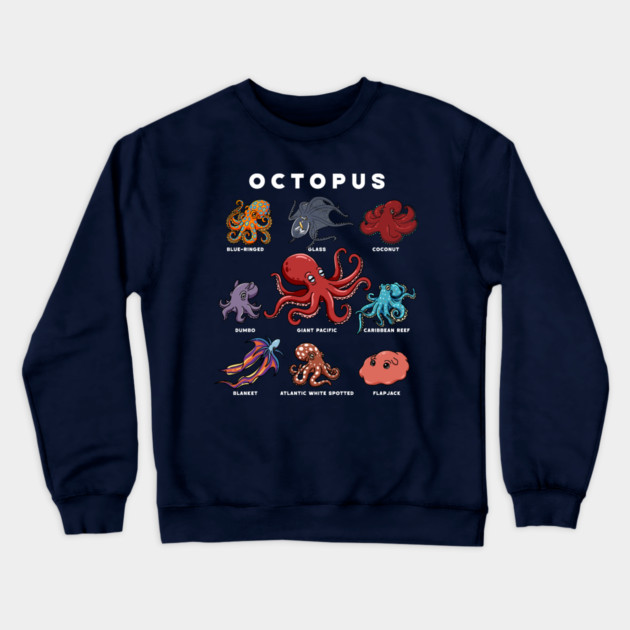 Kawaii Octopuses of the World Crewneck Sweatshirt by H. R. Sinclair