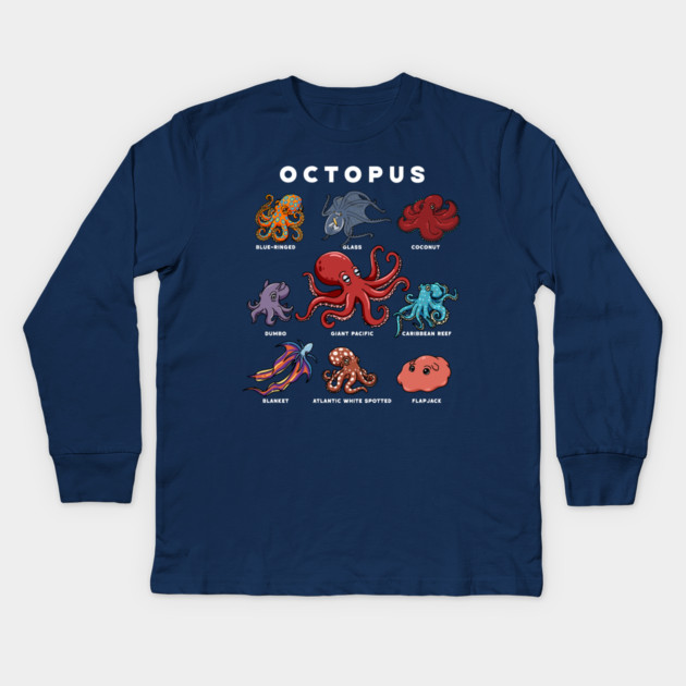 Kawaii Octopuses of the World Kids Long Sleeve T-Shirt by H. R. Sinclair