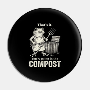 Compost Frog Vintage Woodcut Retro Gardener Pin