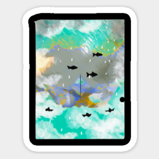 Surreal Flying Fish Landscape Dreamer Nature Lover Sticker