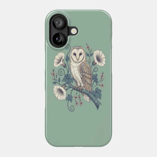 Vintage Barn Owl Botanical Night Art Phone Case by BirdsnStuff