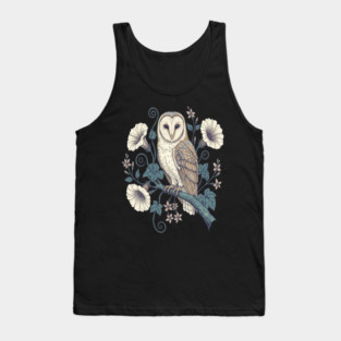 Vintage Barn Owl Botanical Night Art Tank Top