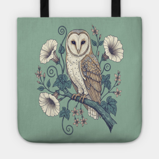 Vintage Barn Owl Botanical Night Art Tote by BirdsnStuff