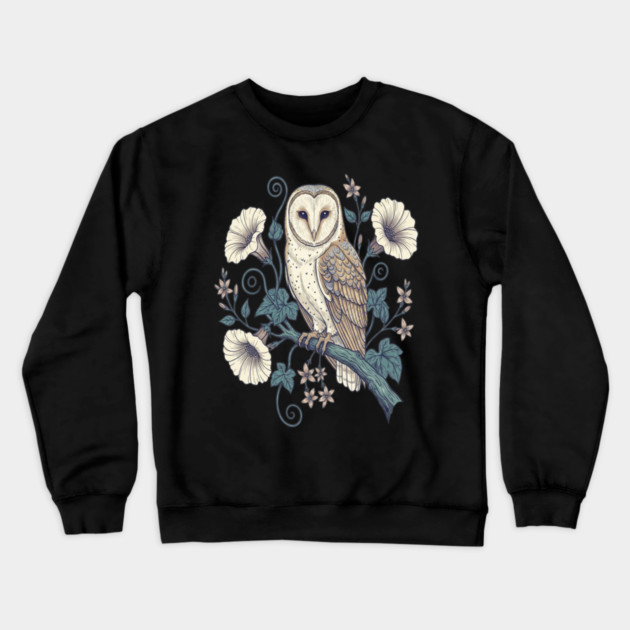 Vintage Barn Owl Botanical Night Art Crewneck Sweatshirt by BirdsnStuff