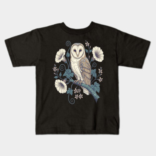Vintage Barn Owl Botanical Night Art Kids T-Shirt