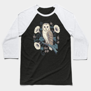 Vintage Barn Owl Botanical Night Art Baseball T-Shirt
