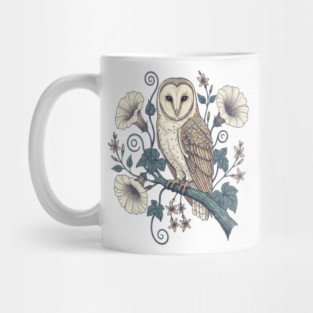 Vintage Barn Owl Botanical Night Art Mug