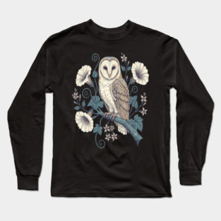 Vintage Barn Owl Botanical Night Art Long Sleeve T-Shirt