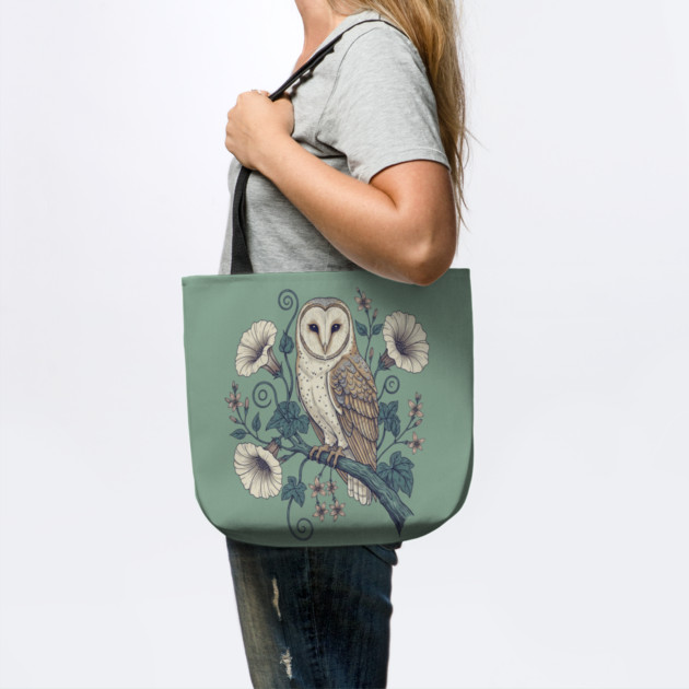 Vintage Barn Owl Botanical Night Art by BirdsnStuff