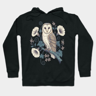Vintage Barn Owl Botanical Night Art Hoodie