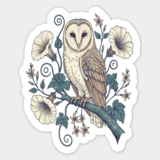 Vintage Barn Owl Botanical Night Art Magnet