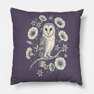 Vintage Barn Owl Night Botanical Art Pillow