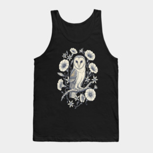 Vintage Barn Owl Night Botanical Art Tank Top