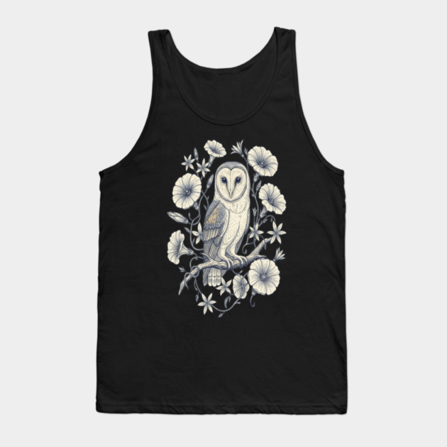 Vintage Barn Owl Night Botanical Art Tank Top by BirdsnStuff