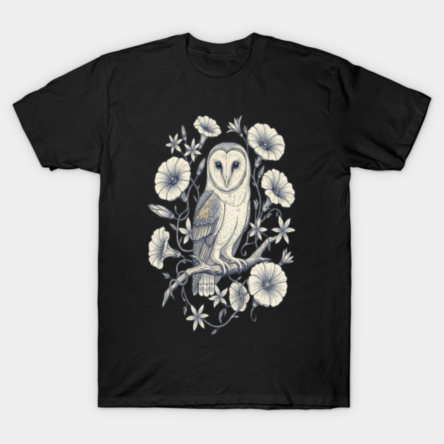 Vintage Barn Owl Night Botanical Art T-Shirt by BirdsnStuff