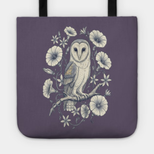 Vintage Barn Owl Night Botanical Art Tote