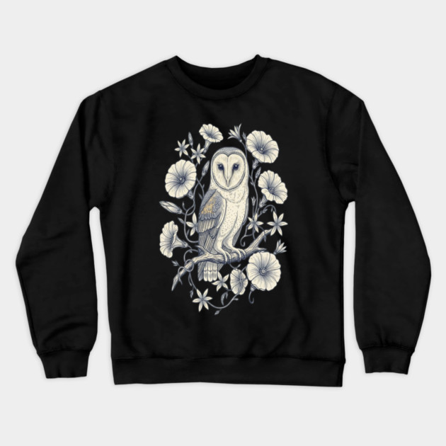 Vintage Barn Owl Night Botanical Art Crewneck Sweatshirt by BirdsnStuff