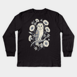 Vintage Barn Owl Night Botanical Art Kids Long Sleeve T-Shirt