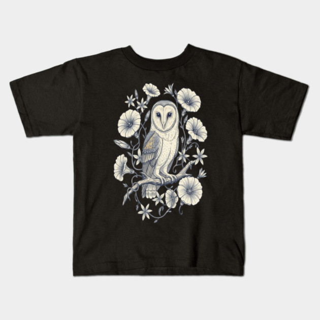 Vintage Barn Owl Night Botanical Art Kids T-Shirt by BirdsnStuff