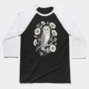 Vintage Barn Owl Night Botanical Art Baseball T-Shirt