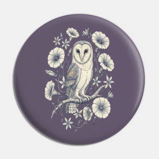Vintage Barn Owl Night Botanical Art Pin