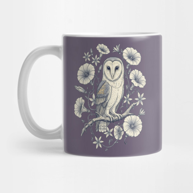 Vintage Barn Owl Night Botanical Art by BirdsnStuff