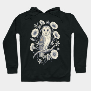 Vintage Barn Owl Night Botanical Art Hoodie
