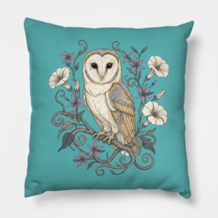 Vintage Barn Owl with Nocturnal Moonflowers Illustration Pillow