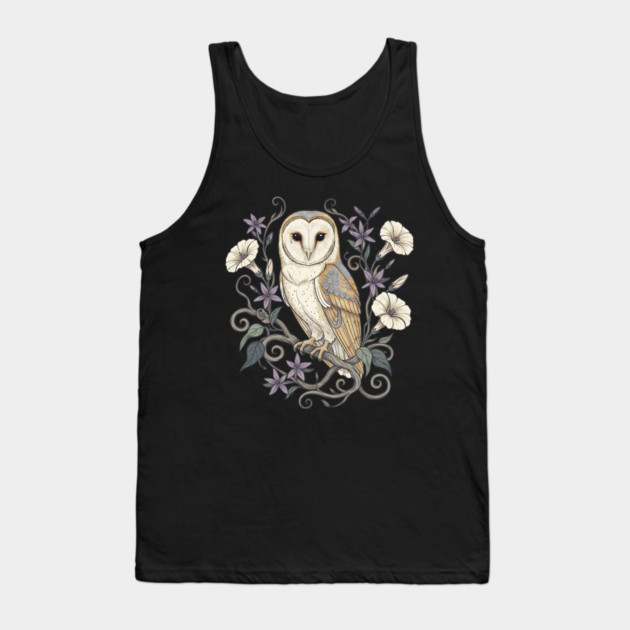 Vintage Barn Owl with Nocturnal Moonflowers Illustration Tank Top by BirdsnStuff