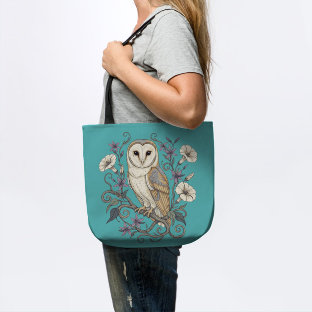 Vintage Barn Owl with Nocturnal Moonflowers Illustration by BirdsnStuff