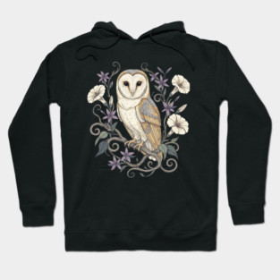 Vintage Barn Owl with Nocturnal Moonflowers Illustration Hoodie