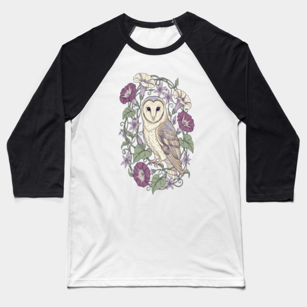 Classic Barn Owl Botanical Art Baseball T-Shirt by BirdsnStuff