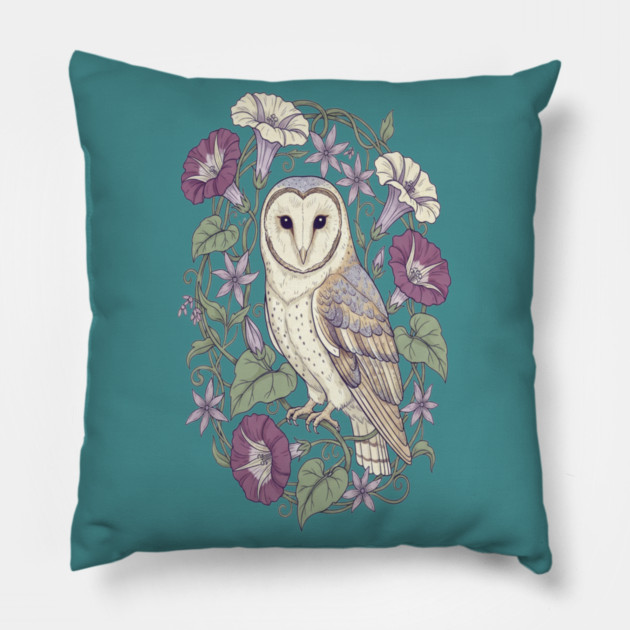 Classic Barn Owl Botanical Art Pillow by BirdsnStuff