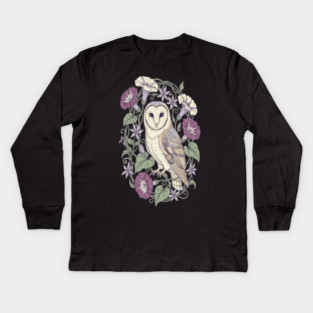 Classic Barn Owl Botanical Art Kids Long Sleeve T-Shirt