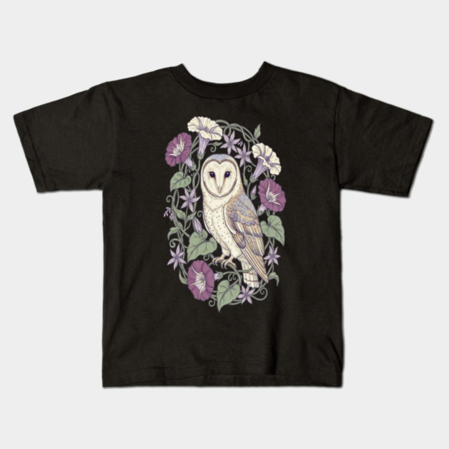 Classic Barn Owl Botanical Art Kids T-Shirt by BirdsnStuff