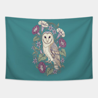 Classic Barn Owl Botanical Art Tapestry