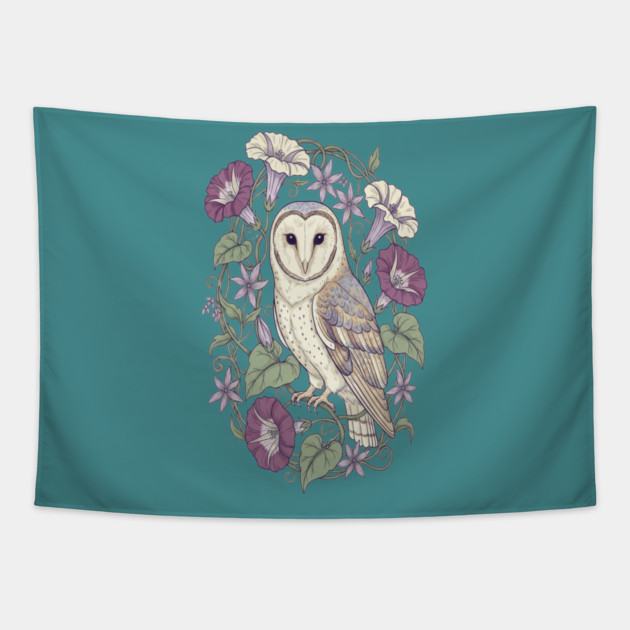 Classic Barn Owl Botanical Art Tapestry by BirdsnStuff