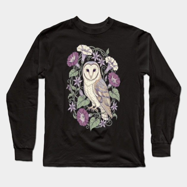 Classic Barn Owl Botanical Art Long Sleeve T-Shirt by BirdsnStuff