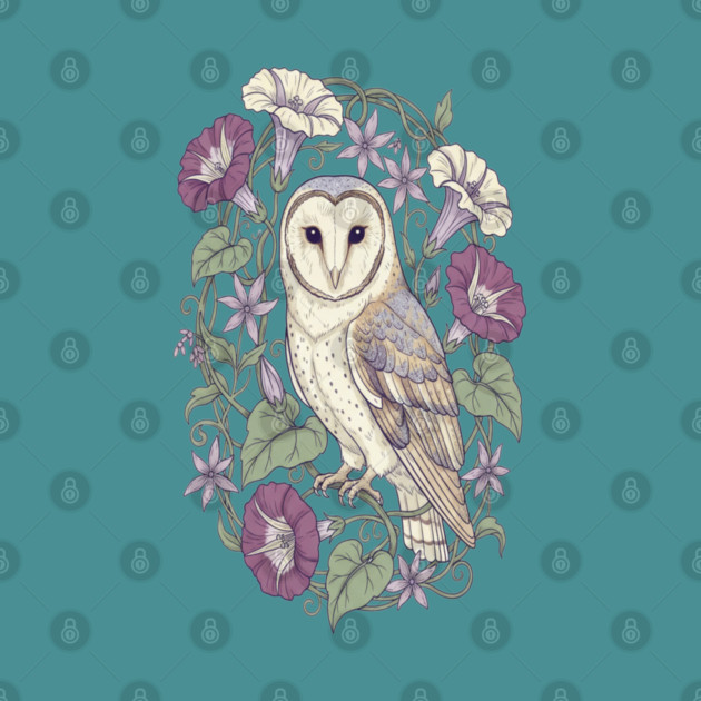 Classic Barn Owl Botanical Art by BirdsnStuff