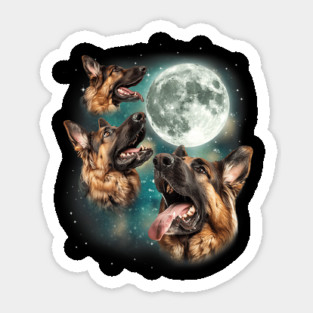Three German Shepherd Moon Funny Howling Dogs Canine Meme Sticker