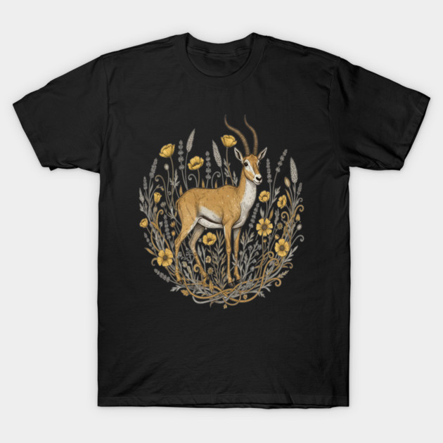 Vintage Saiga Antelope Botanical Wildlife Illustration T-Shirt by BirdsnStuff