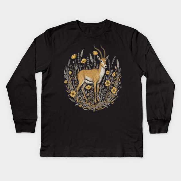 Vintage Saiga Antelope Botanical Wildlife Illustration Kids Long Sleeve T-Shirt by BirdsnStuff