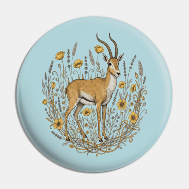 Vintage Saiga Antelope Botanical Wildlife Illustration Pin by BirdsnStuff