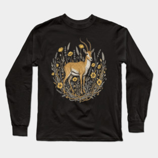 Vintage Saiga Antelope Botanical Wildlife Illustration Long Sleeve T-Shirt