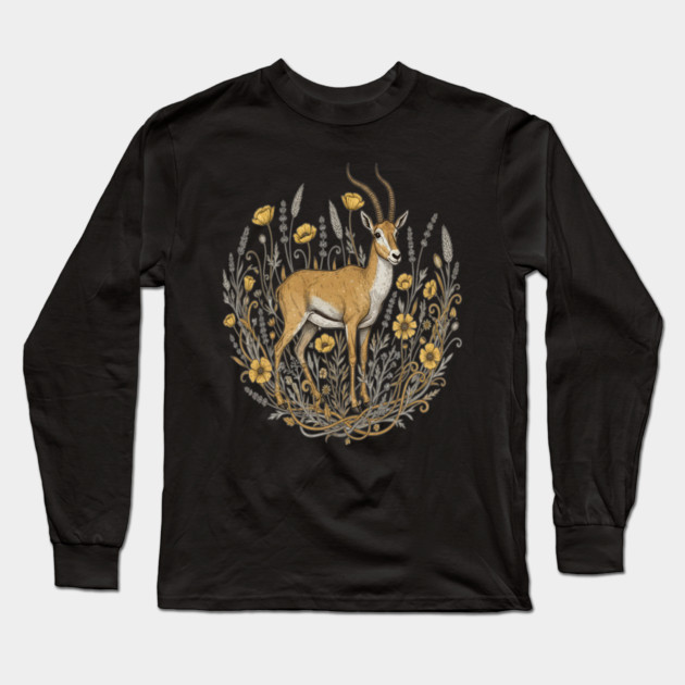 Vintage Saiga Antelope Botanical Wildlife Illustration Long Sleeve T-Shirt by BirdsnStuff