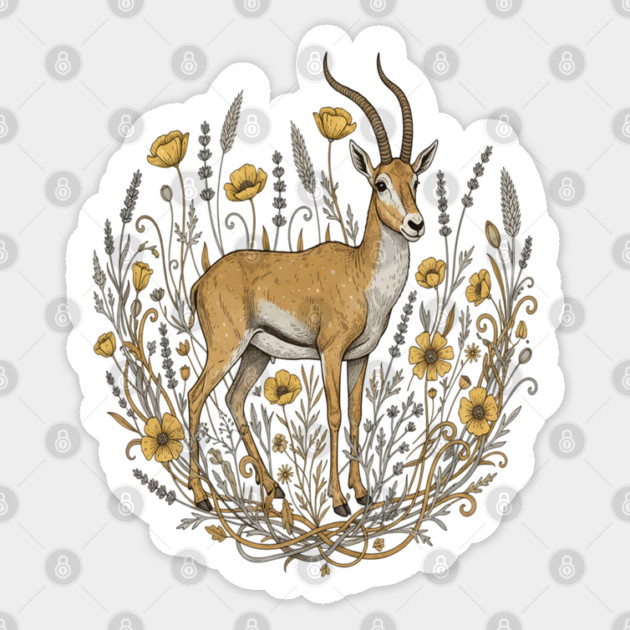 Vintage Saiga Antelope Botanical Wildlife Illustration Sticker by BirdsnStuff