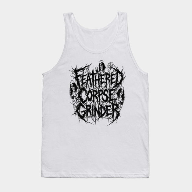 Feathered Corpse Grinder – Chicken Death Metal Logo Tank Top by Designed By Marty