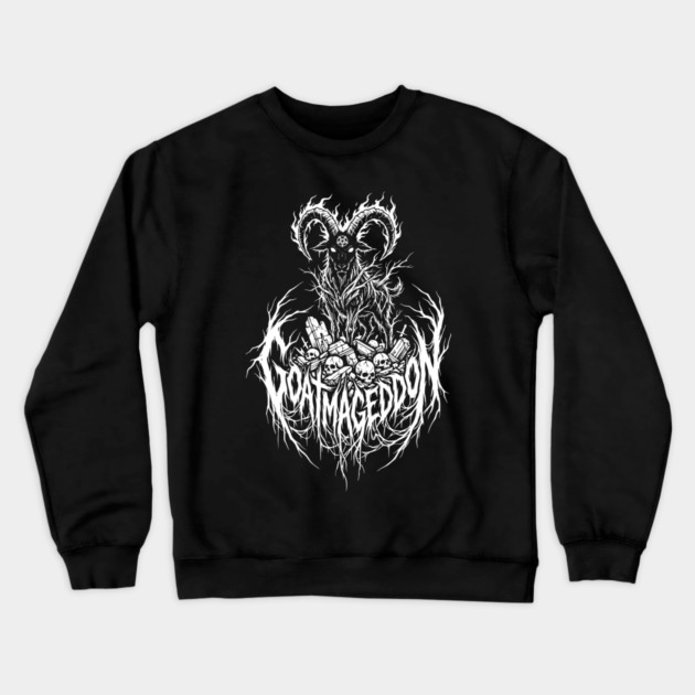 Goatmageddon – Demonic Goat Metal Logo Crewneck Sweatshirt by Designed By Marty